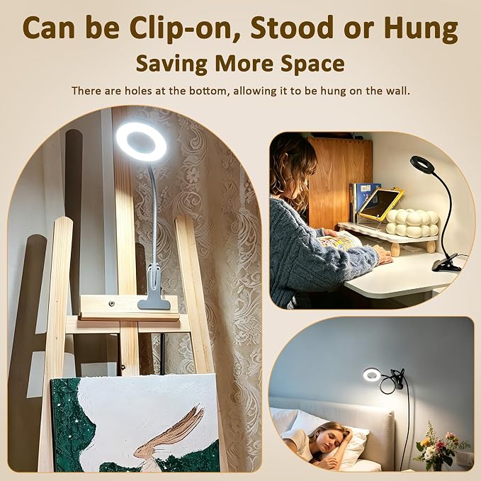Akynite Desk Lamp Clip on Light, 48 LED Clamp Lamp, 5 Color 10 Brightness | USB - Image 7