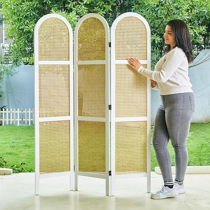 Svimi Room Dividers and Folding Privacy Screens, Pine Wood 5.6 Ft Double Hinged - Image 8