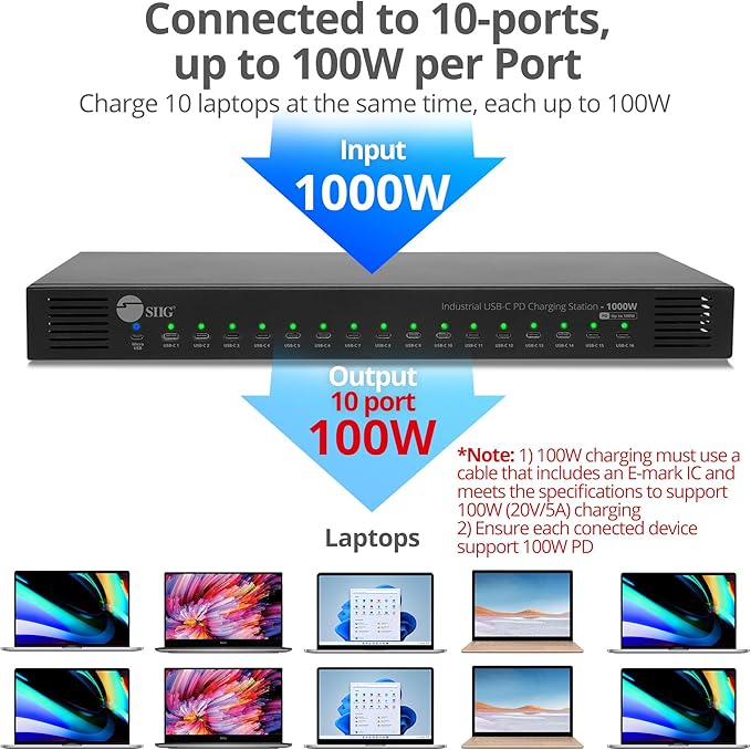 SIIG 16-Port Industrial USB-C PD Charging Station - 1000W - up to 10 USB-C 100W - up to 16 USB-C 60W (ID-US0C11-S1)