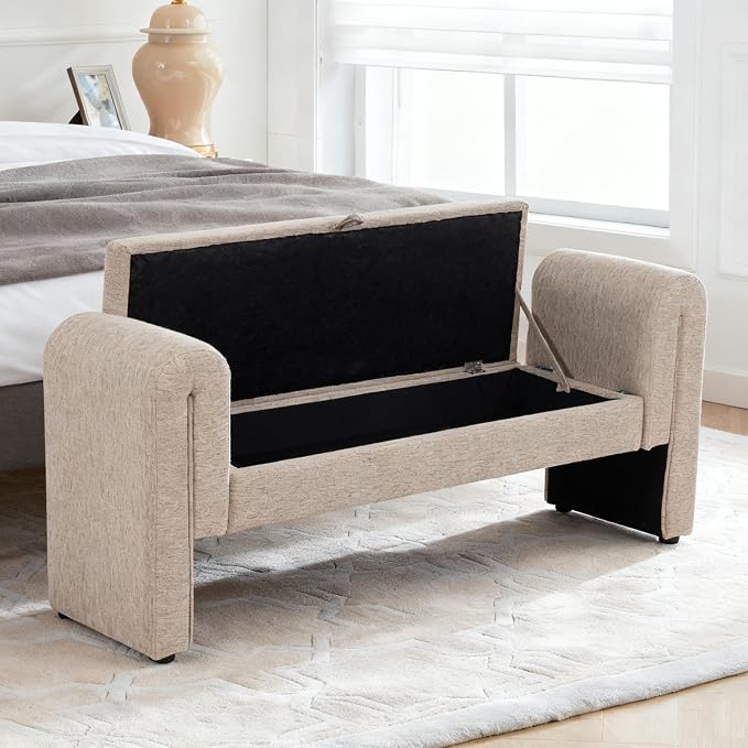 61" Velvet End of Bed Bench, Upholstered Seat - Image 7