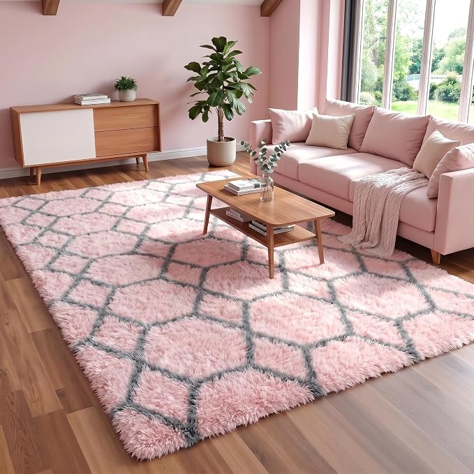 Area Rugs for Girls Bedroom Living Room, 4x6 Fluffy Pink and Grey Throw Rug - Image 7
