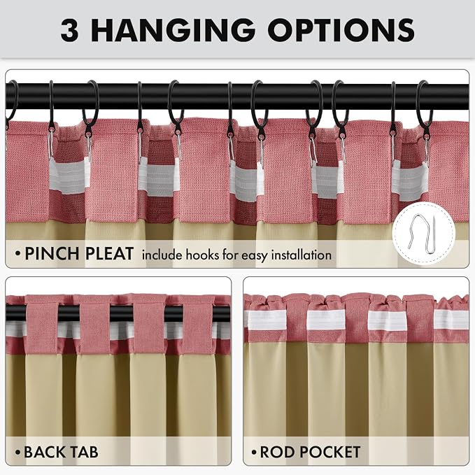 MIULEE 100% Blackout Linen Curtains 42 x 72 Inch Dusty Rose Pink 2 Panels | - Image 5