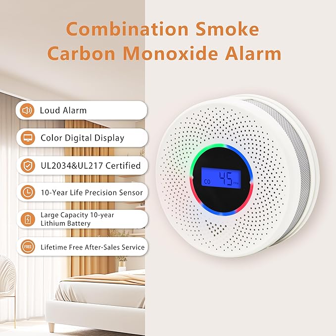 Kesy Upgraded Smoke and Carbon Monoxide Detector 10-Year Lifespan, Dual Sensor Smoke Alarm & Carbon Monoxide Detector (3 Pack)