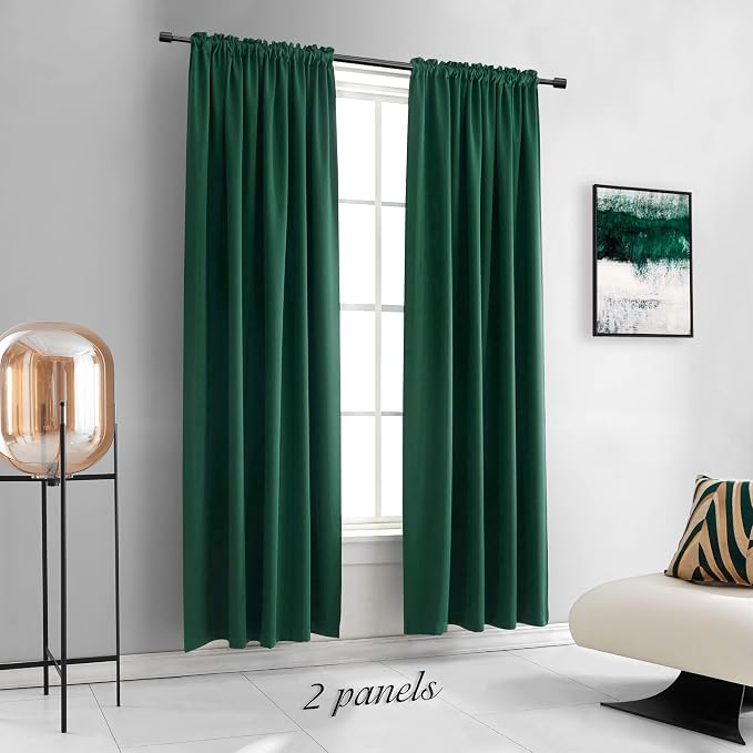 Dark Green Blackout Thermal Insulating Window Curtain Panels - Image 2