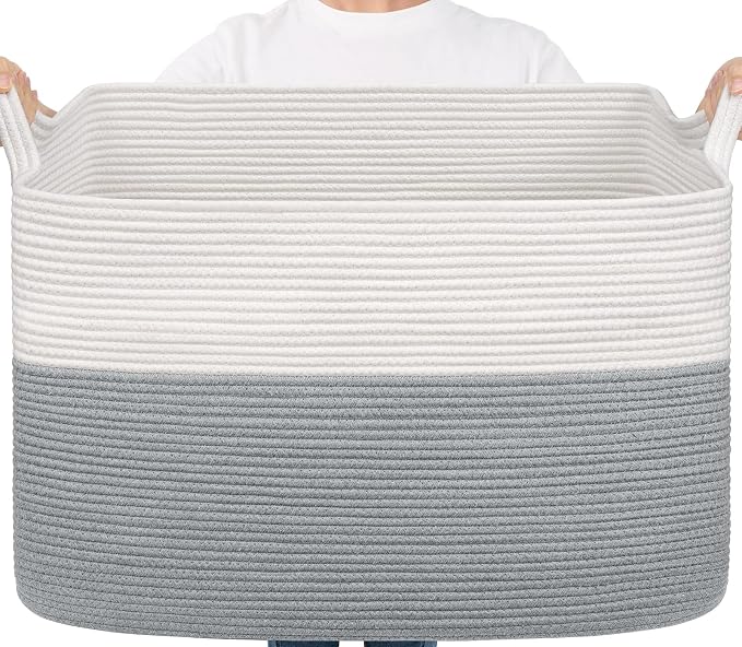 Goodpick 105L Extra Large Woven Blanket Basket Cotton Rope Storage Baskets by Goodpick