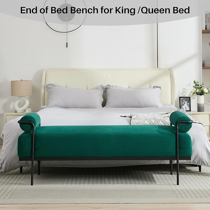 SOFTHION 61.2" End of Bed Bench, Corduroy Upholstered Entryway Bench, Footrest - Image 3