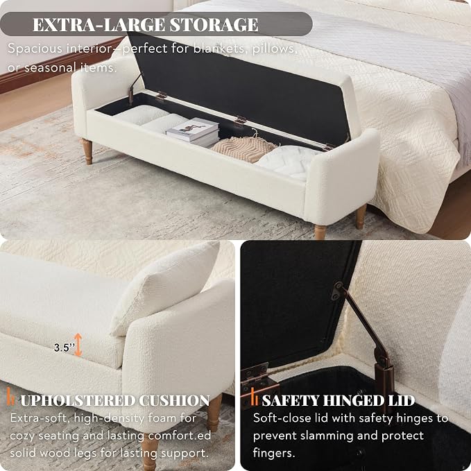 66" End of Bed Storage Bench for Bedroom - Image 3