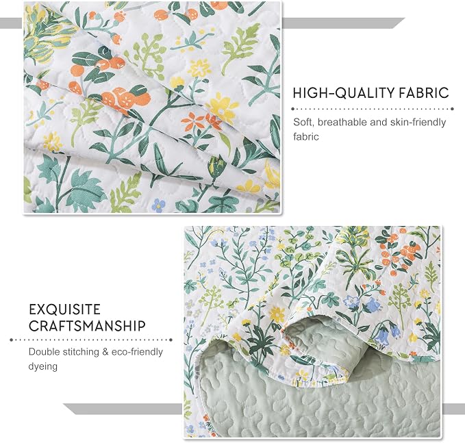 3-Piece Quilt Set Quilted Bedspread Lightweight Coverlet Set Garden Style - Image 4