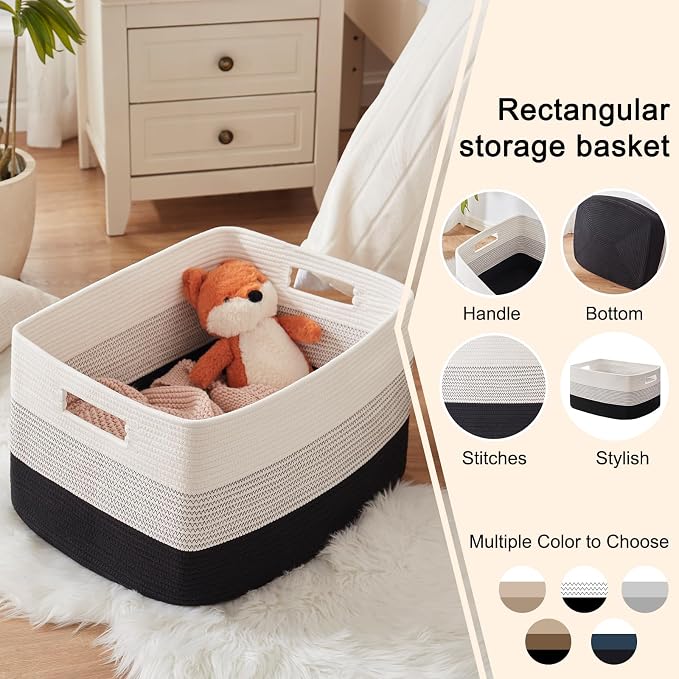 OIAHOMY Blanket Basket Laundry Basket Dog Toy Basket 75L Gradient Black | Large - Image 5