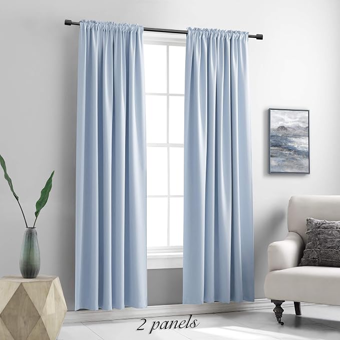Baby Blue Window Treatment Thermal Insulated Rod Pocket Blackout Curtains/Drapes - Image 2