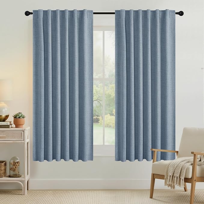 RYB HOME Smoky Blue 100% Blackout Curtains 63 Inch Long by RYBHOME