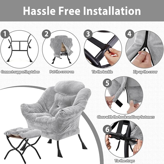 Youtanic Lazy Chair with Folding Ottoman, Accent Chair Plush Upholstered with - Image 7
