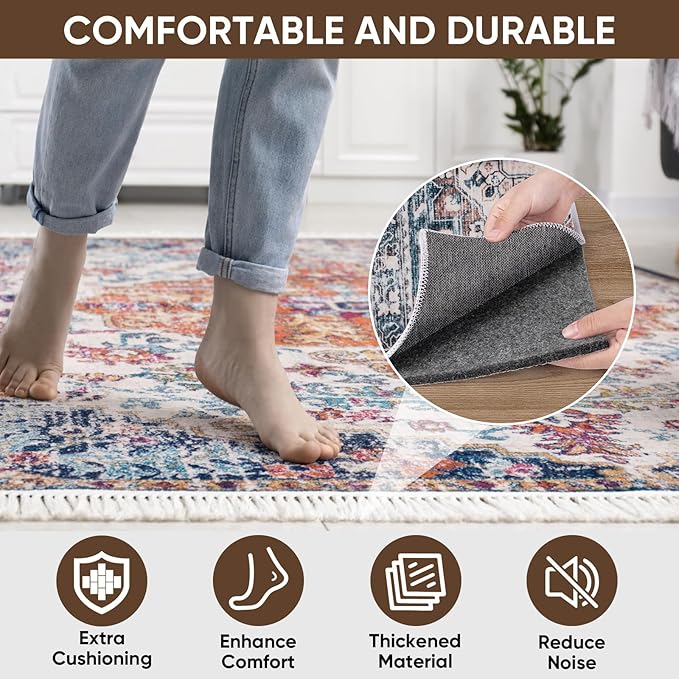 BALEINE Felt Non Slip Rug Pads, Extra Large 1/8" Thick Felt and Rubber Backing, Shock Absorbing Carpet Pad for All Carpets and Hardwood Floors (5x7 Ft)
