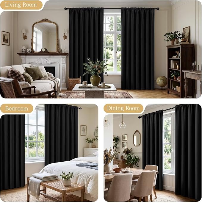 CUCRAF Black Blackout Curtains 45 inch Length 2 Panels Set, Rod Pocket Room - Image 2