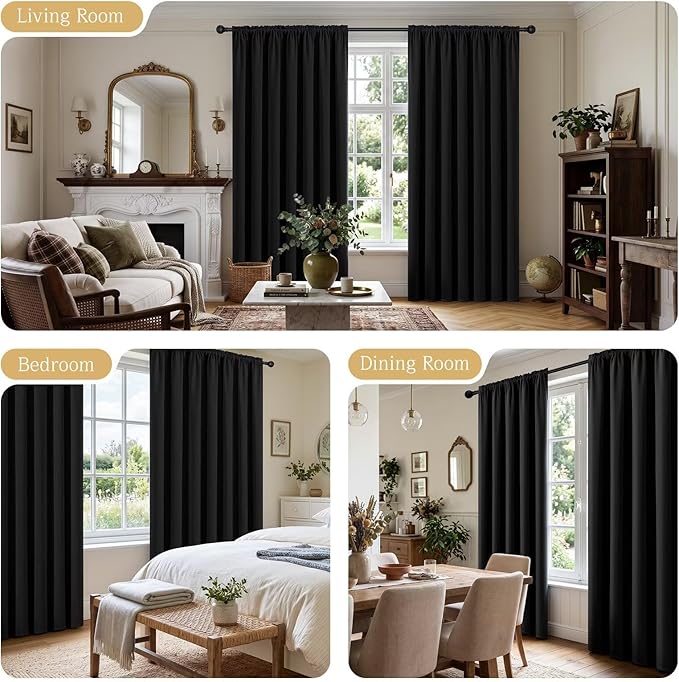 CUCRAF Black Blackout Curtains 84 inch Length 2 Panels Set, Rod Pocket Room - Image 2