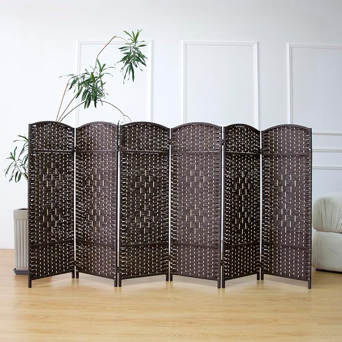 6-Panel Short Room Divider, 3.9 ft Freestanding Partition Wall, Dark Brown - Image 3