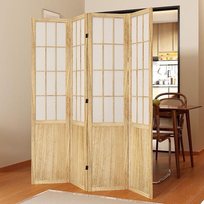 Room Divider, 66.9Inch Tall Japanese Shoji Style Folding Wood Screen - Image 3