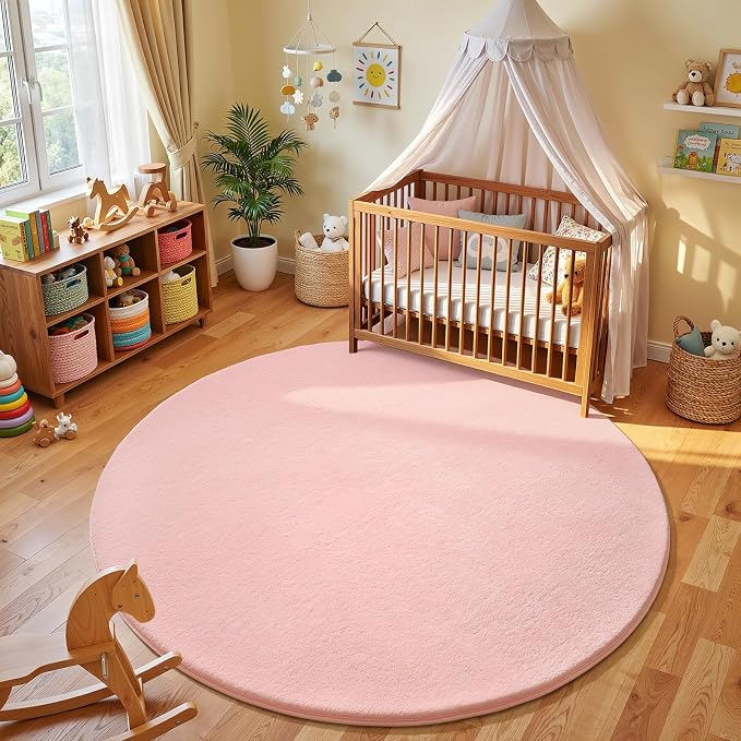 Pink Round Area Rug 4ft Washable Circle Rug by AmeareaDirect