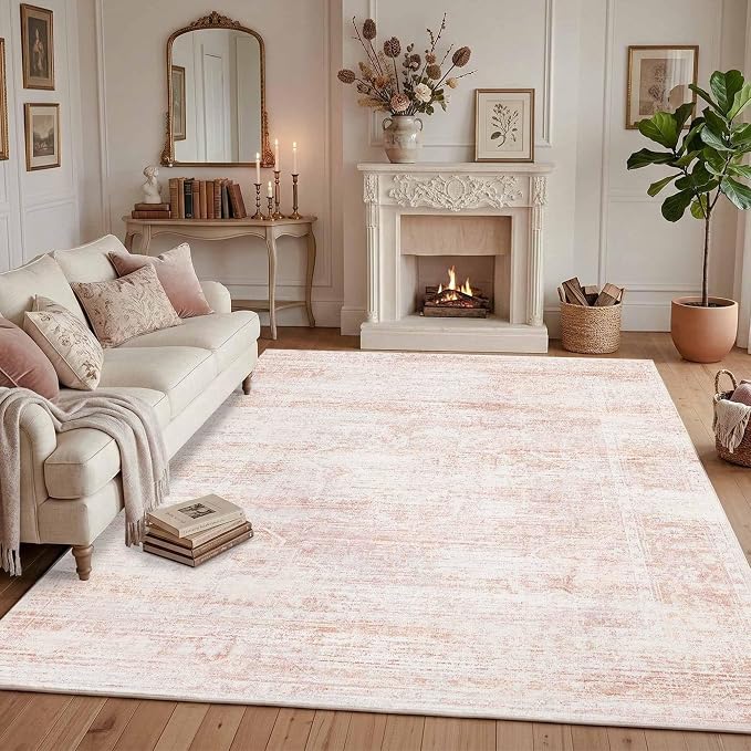 Latte&Fog 8x10 Area Rugs for Living Room Washable Large Pink Rugs Cute | Non - Image 3