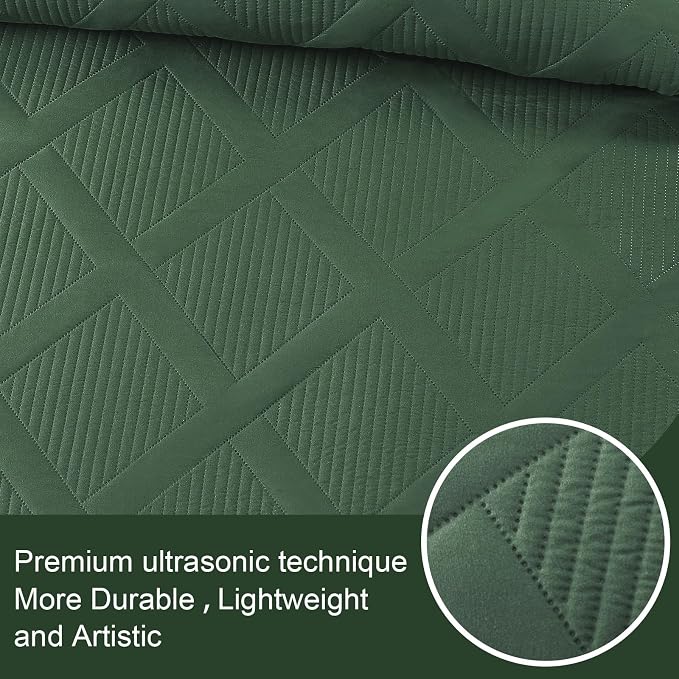 Exclusivo Mezcla Twin Size Quilt Set, Olive Green | Soft Bedspreads - Image 4