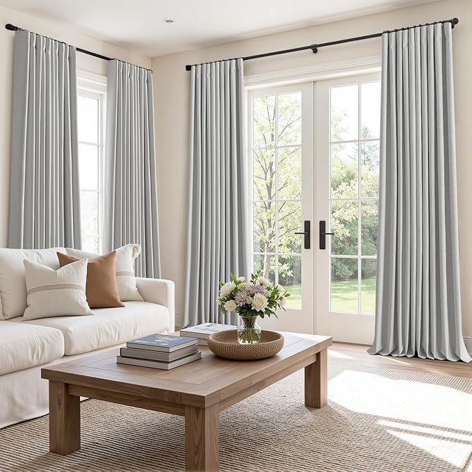 MIULEE 100% Blackout Back Tab Pleat Linen Curtains 50" Wx84 L, Thick Faux Linen - Image 2