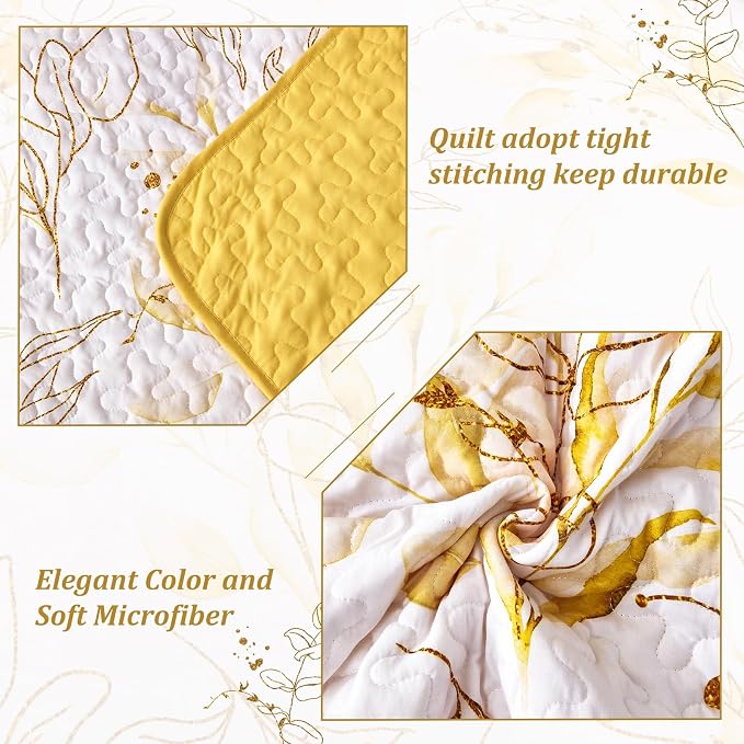 Anibedding Yellow Quilt Set King, Botanical Bedspread Bedding Set | Soft - Image 5