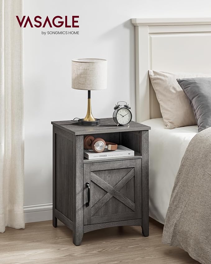 VASAGLE Nightstand Farmhouse Barn Door Bedside Table - Image 2