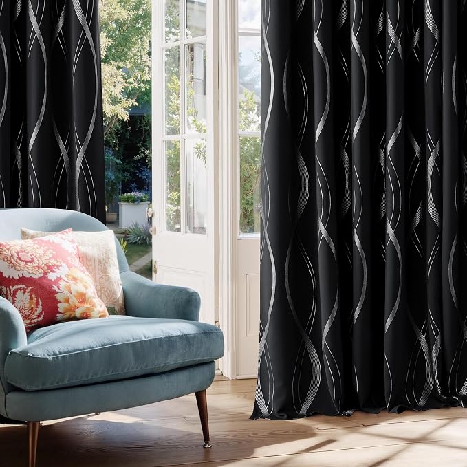 NICETOWN Black Out Grommet Pattern Curtain Panels 84 inches Long | Light - Image 2