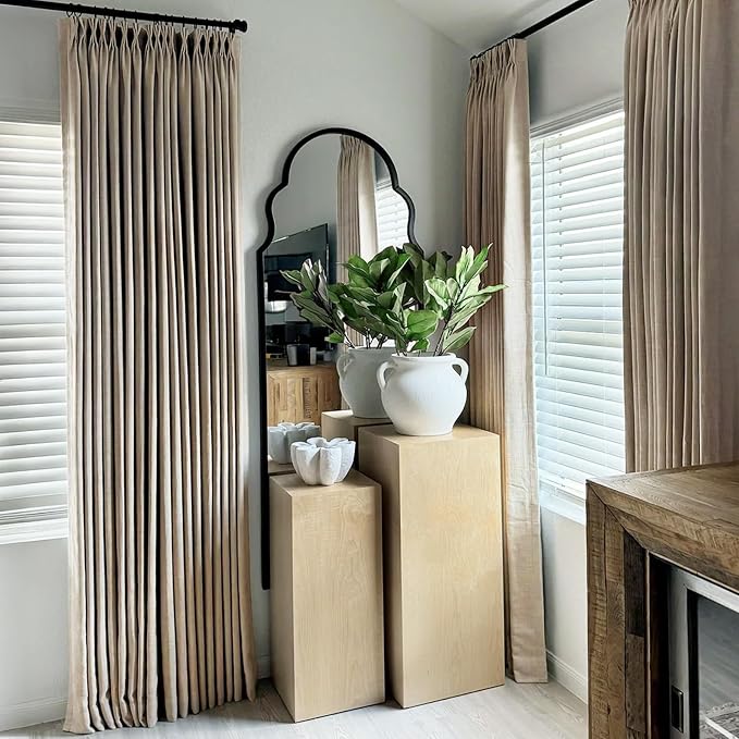 Pinch Pleated Full Blackout Faux Linen Curtains 96 Inches Long | Dark Faux Linen - Image 5