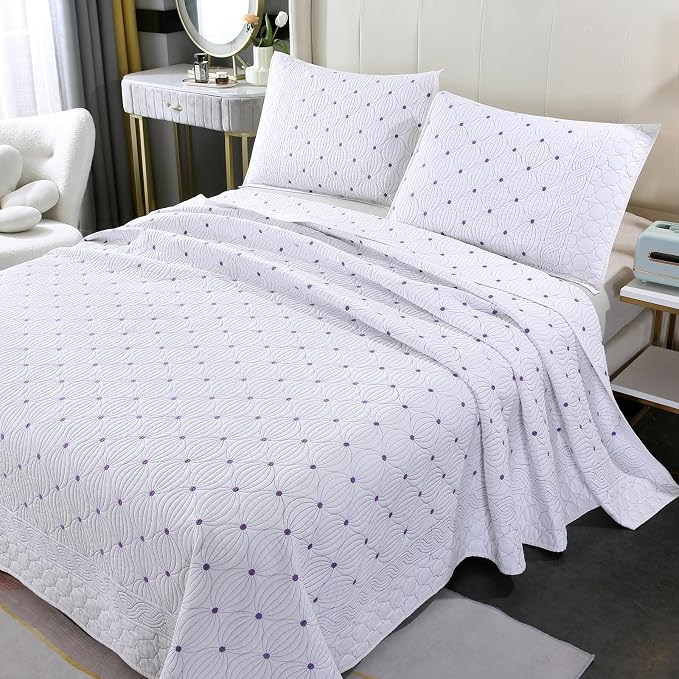 ROOMLIFE Quilt Set Full Size 3D Floral Embroidery Pattern 3-Piece Cotton - Image 9