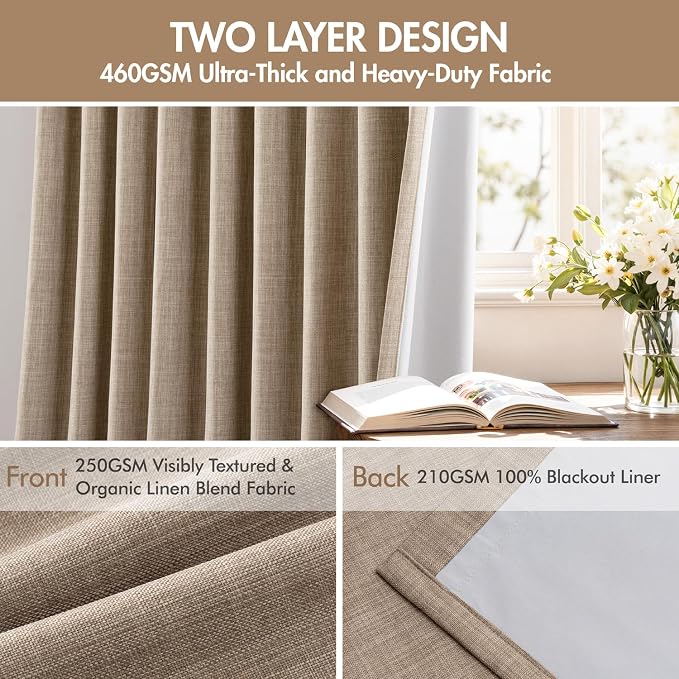 MIULEE Pinch Pleated 100% Blackout Curtains 40"x90" Long Linen 4 Panels Set | - Image 4