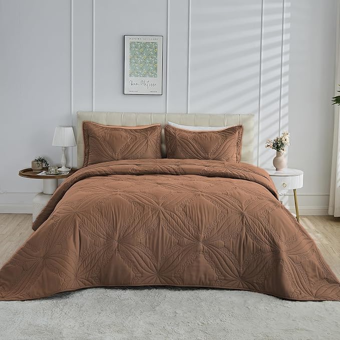 Kingnex Oversized King Bedspreads 128x120 Ultrasonic Quilted Coffee | Extra - Image 2