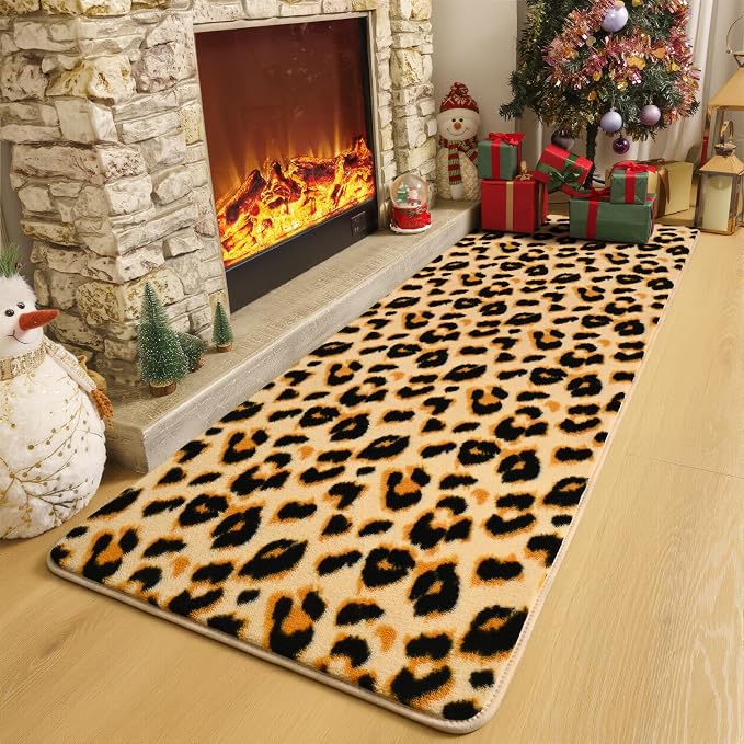 Soft Leopard Runner Rugs, 2x6 Cheetah Print Bedroom Bedside Rugs | Washable - Image 4
