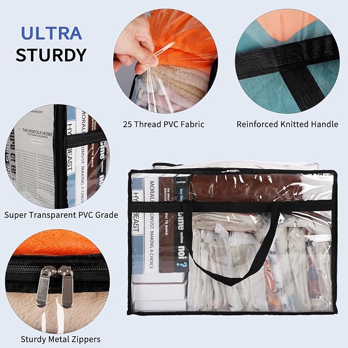 Blanket Storage Bags Extra Large 60L 4 Pack Clothes Organizer | Clear Plastic - Image 4
