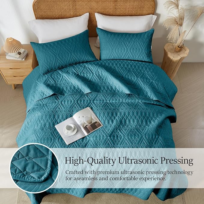 akkialla Twin Quilt Set, Teal Lightweight Microfiber Bedspread Coverlet - Image 3
