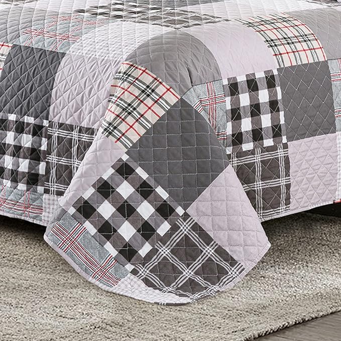 Quilt Set 3-Piece Oversized Quilted Bedspread Coverlet Set Grey European - Image 5