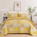 Mybedsoul Yellow Boho Quilt Set Queen Size, 3 Pieces Plaid Floral Bedspread by Mybedsoul