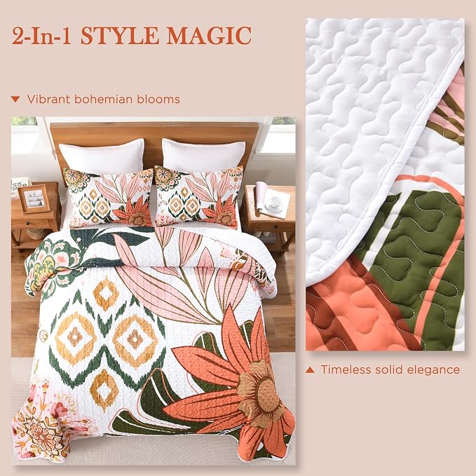 California King Quilt, Cal King Oversized Pink Floral Bedspread | 3 Pieces - Image 9