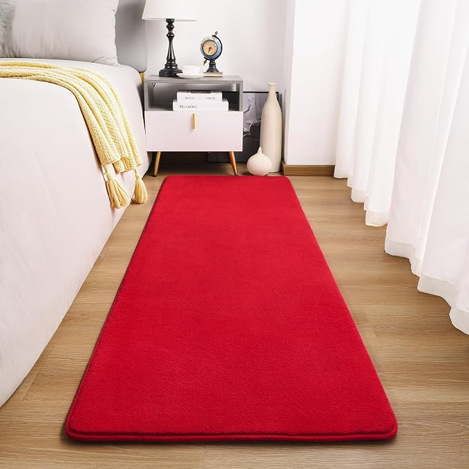 Modern Soft Hallway Runner Rug, 2x6 Feet Red Washable Runner Rugs | Fluffy - Image 6