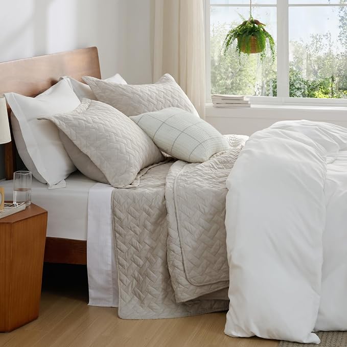 Bedsure Quilts Queen Size, Lightweight Comforter Set, Light Beige Bedspread | - Image 5