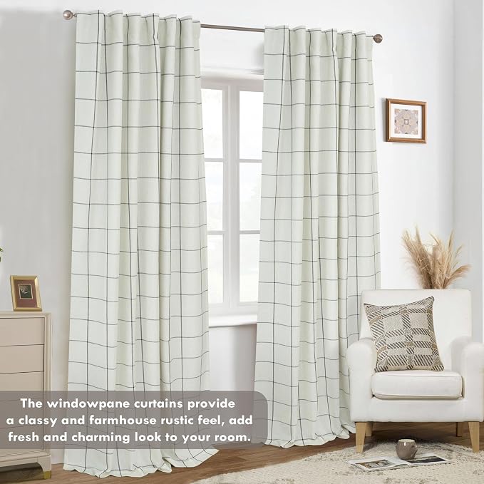 DriftAway 100% Blackout Plaid Linen Curtains 102 Inches Long 2 Panels Black | - Image 9