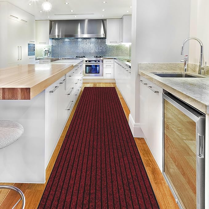 Ottomanson 2' x 9' Hallway Runner with Scraper Pile - Extra Durable Non-Slip Rug Mat for Indoor & Outdoor Use - Ideal for Kitchen, Entryway, Patio & Garage - High-Traffic Carpet, Red