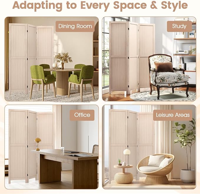 GIANTEX 3 Panel Folding Wooden Room Divider 67" Tall, No Assembly | - Image 2