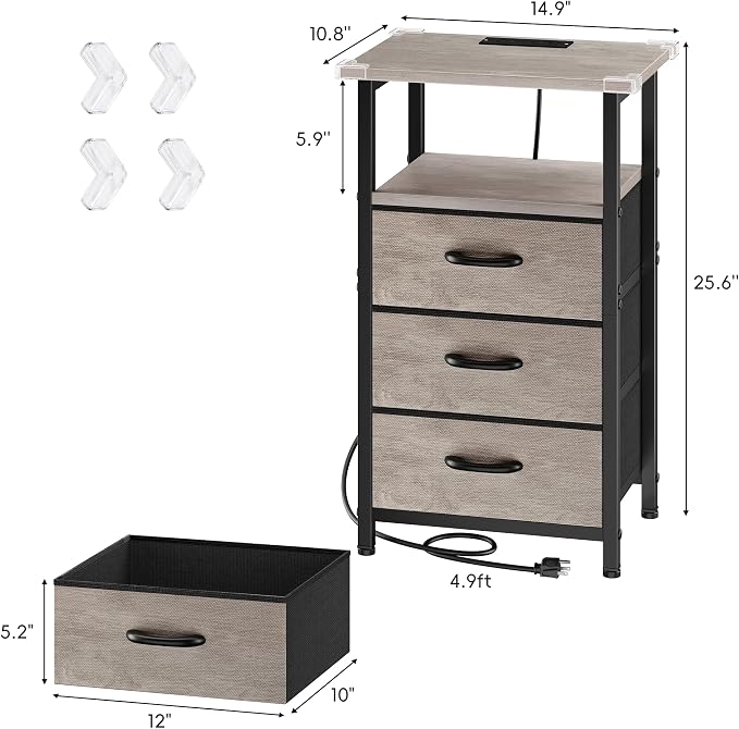 Nightstand with Charging Station, Bedside Table with USB Ports and Outlet - Image 3