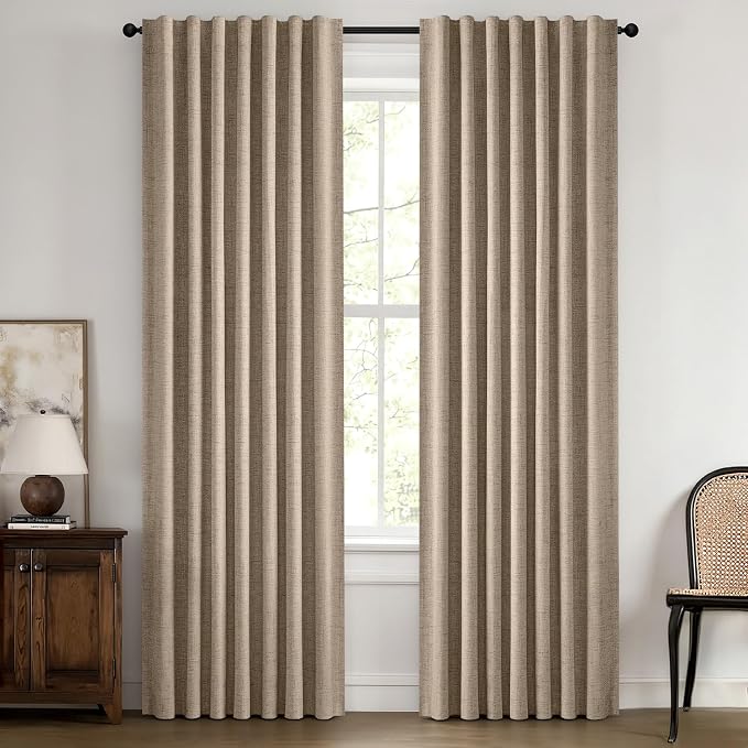 MIULEE 100% Blackout Linen Curtains 42 x 90 Inch Copper Brown 2 Panels | by MIULEE