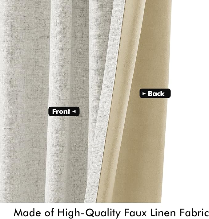 MIULEE 100% Blackout Linen Curtains 42 x 96 Inch Light Beige 2 Panels | Thermal - Image 6