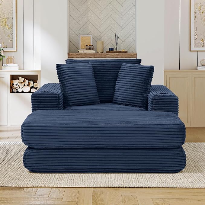 Oversized Chaise Lounge Chair Indoor, 52.4"W Corduroy Upholstered Fluffy Comfy - Image 8