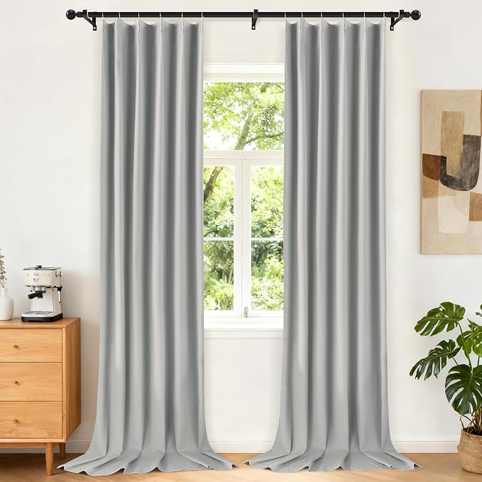 Etherealveil Light Gray Pinch Pleated Blackout Curtains 2 Panels 40"x102" | by Etherealveil