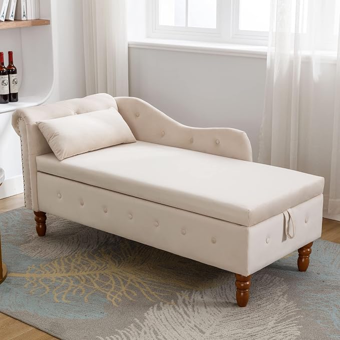 Aoowow Velvet Bedroom Storage Bench End of Bed, Rolled Arm Couch Indoor Chaise by Aoowow