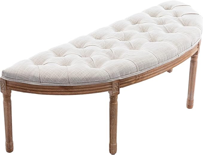 chairus 55" Button Tufted Semi-Circle Dining Bench Linen Halfmoon Entryway by CHAIRUS